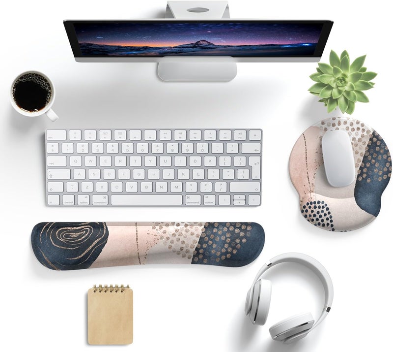 Mechanical Cattle Ergonomic Boho Mouse Pad with Wrist Support Gel and Keyboard Wrist Rest, Non-Slip Pu Base Gaming Kawaii Cute Mouse Pad for Boho Office Decor, Easy Typing & Pain Relief - Image 2